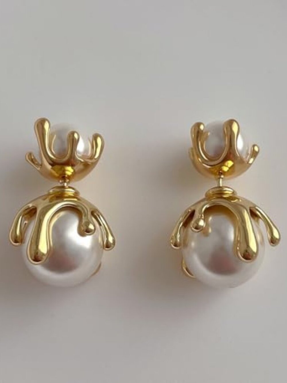 New - 18K Gold Plated Abstract Pearl‎ Drop Earrings